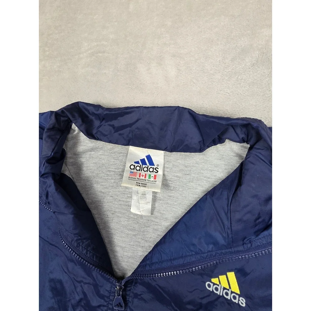 Vintage Adidas Windbreaker Jacket Mens XL Blue 3-Stripe Full Zip Lined Y2K *Read